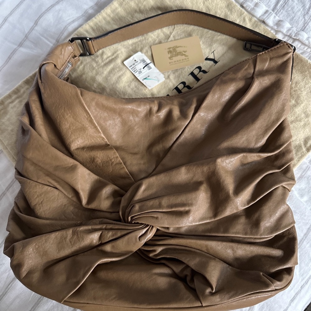 100% Authentic Burberry Maggie Pleated Hobo Bag Tan